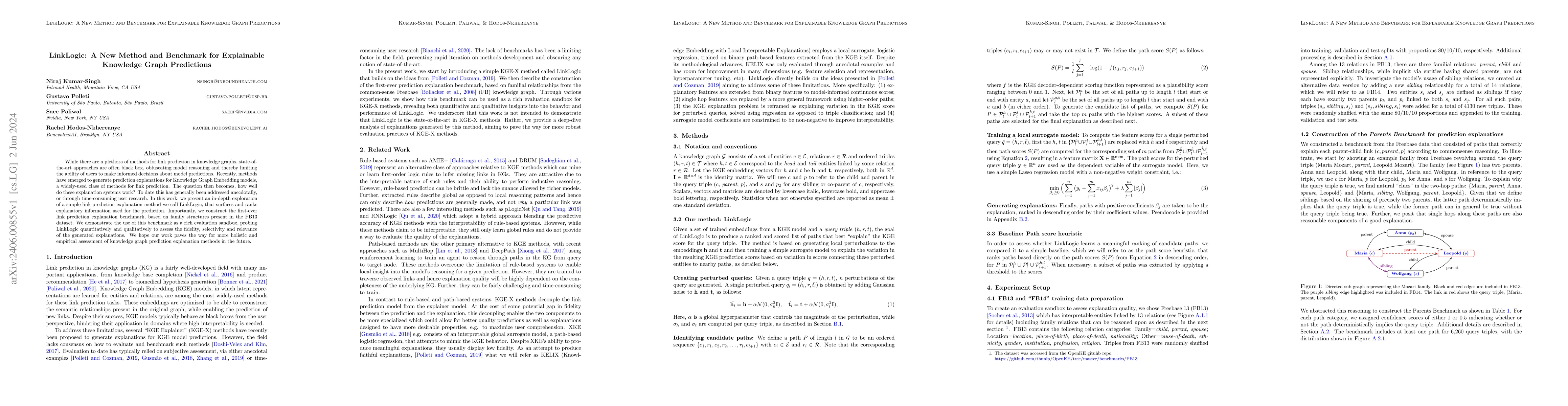 Thumbnail for LinkLogic: A New Method and Benchmark for Explainable Knowledge Graph
  Predictions