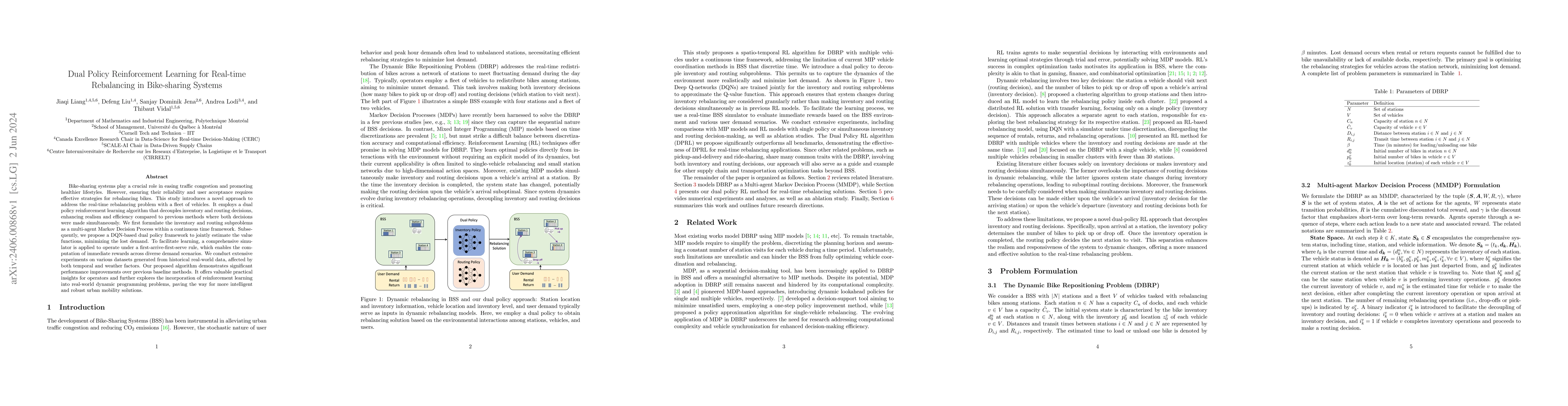 Thumbnail for Dual Policy Reinforcement Learning for Real-time Rebalancing in
  Bike-sharing Systems