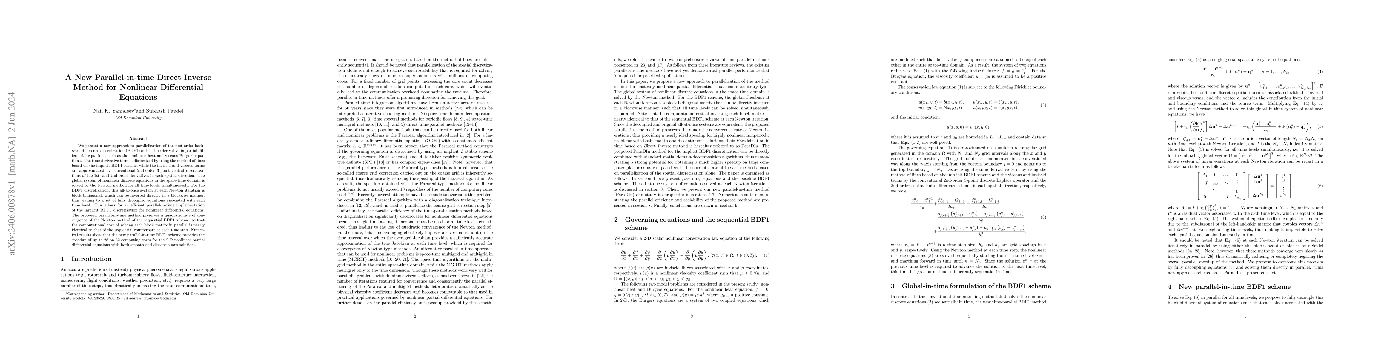 Thumbnail for A New Parallel-in-time Direct Inverse Method for Nonlinear Differential
  Equations