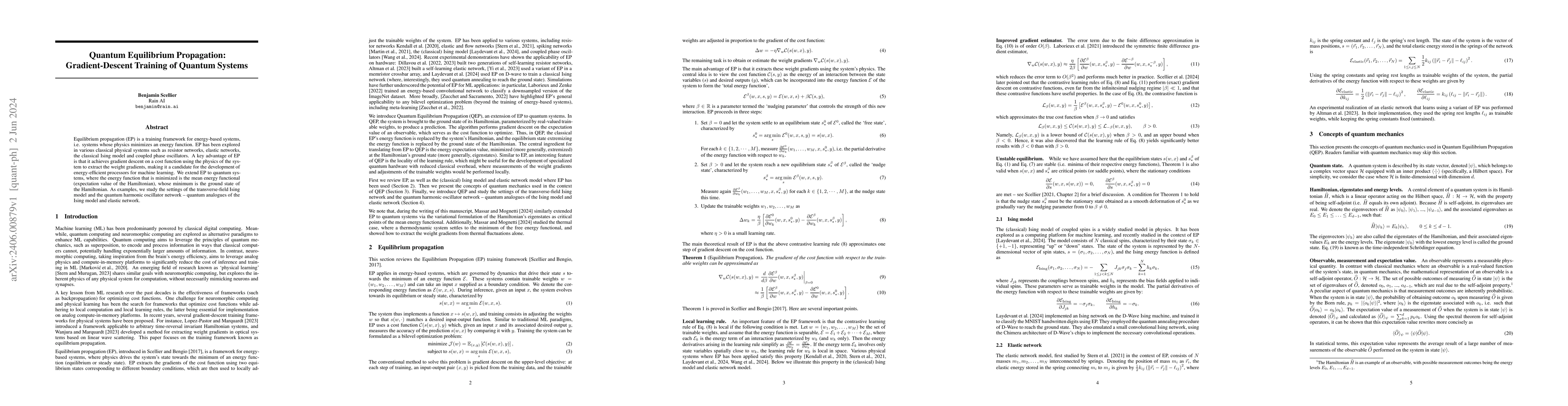 Thumbnail for Quantum Equilibrium Propagation: Gradient-Descent Training of Quantum
  Systems