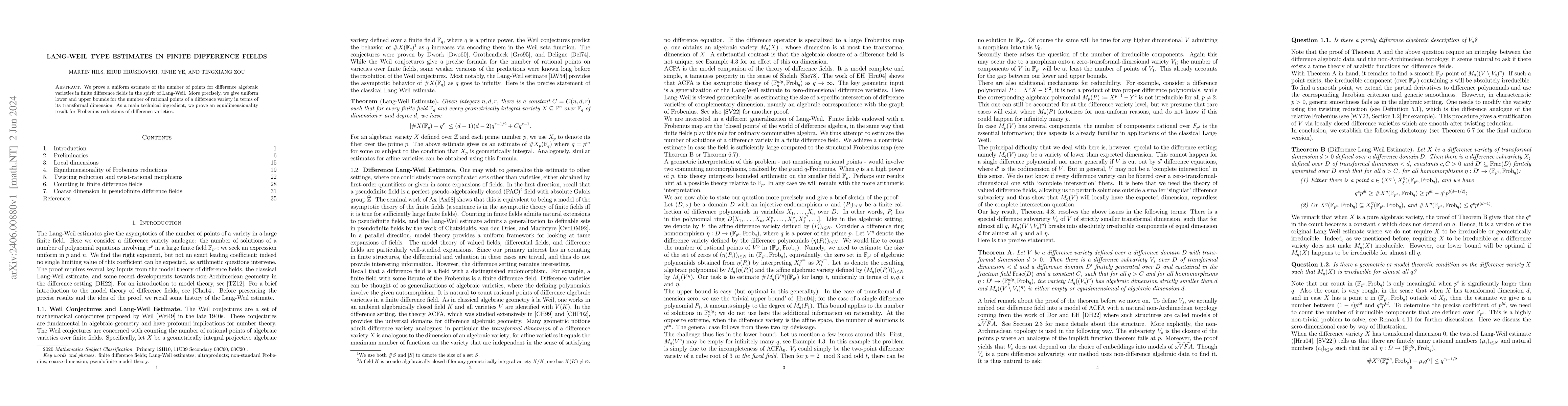 Thumbnail for Lang-Weil Type Estimates in Finite Difference Fields