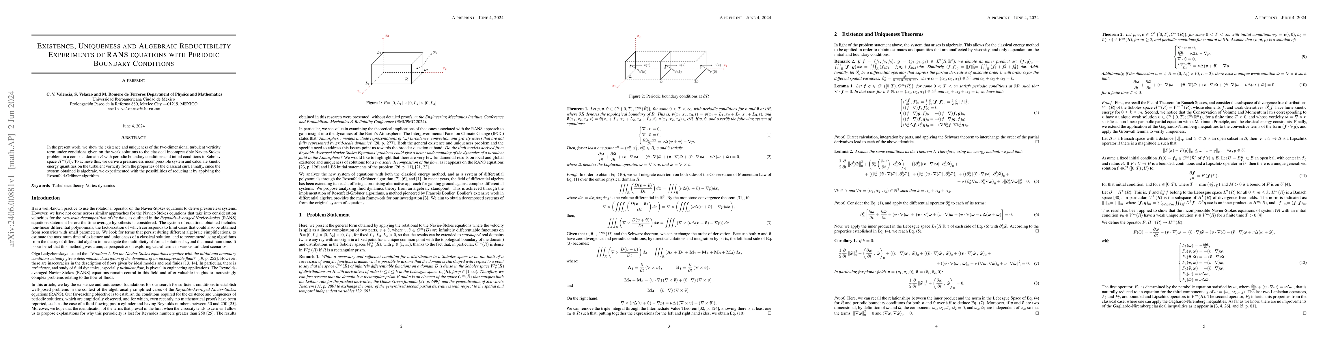 Thumbnail for Existence, Uniqueness and Algebraic Reductibility Experiments of RANS
  equations with Periodic Boundary Conditions