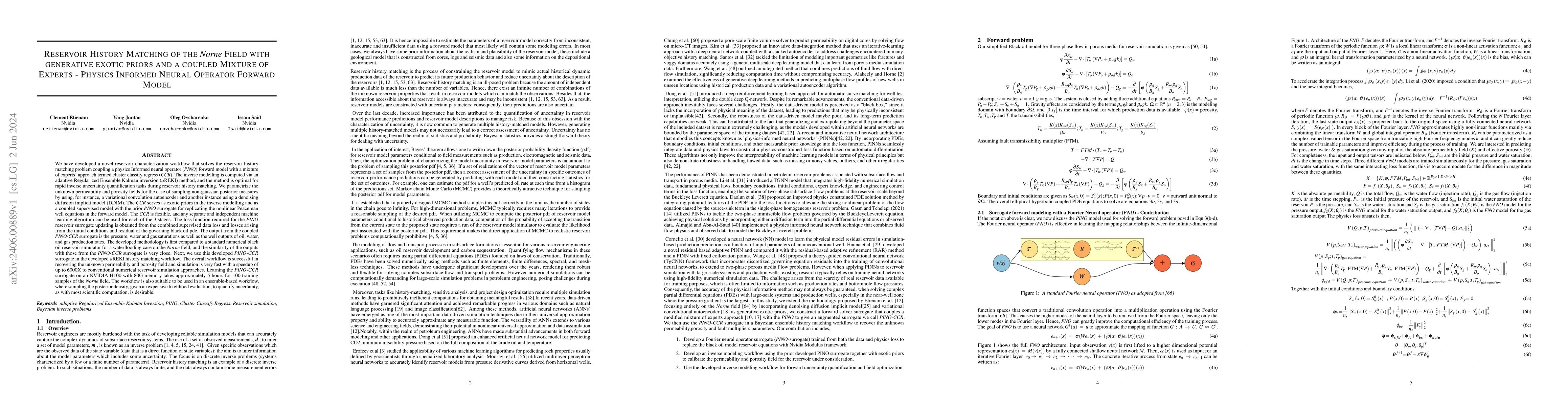 Thumbnail for Reservoir History Matching of the Norne field with generative exotic
  priors and a coupled Mixture of Experts -- Physics Informed Neural Operator
  Forward Model