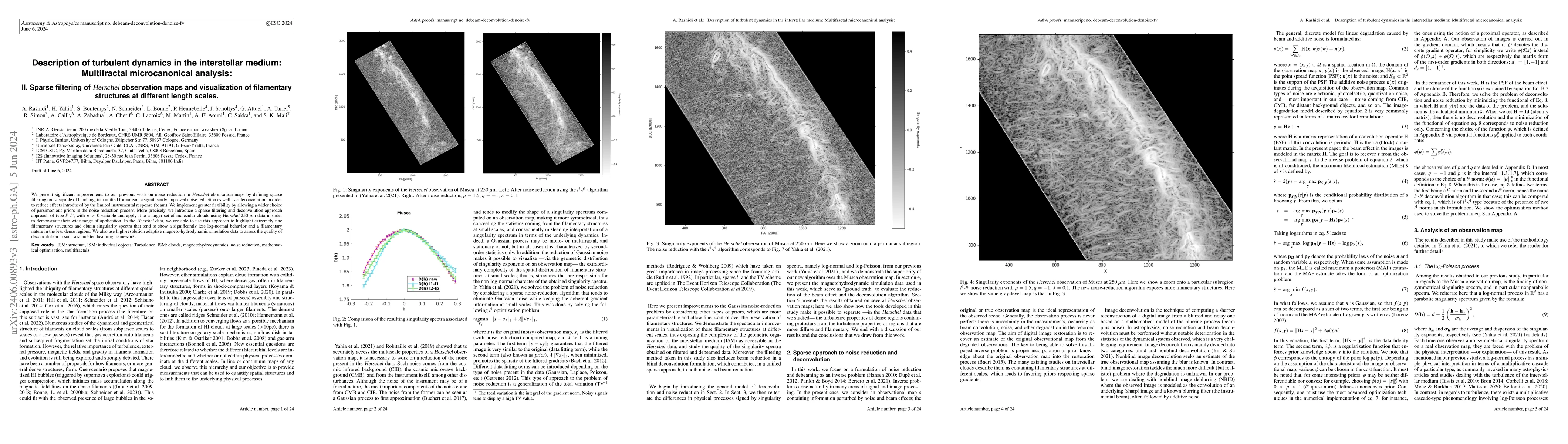 Thumbnail for Description of turbulent dynamics in the interstellar medium:
  Multifractal microcanonical analysis: II. Sparse filtering of Herschel
  observation maps and visualization of filamentary structures at different
  length scales