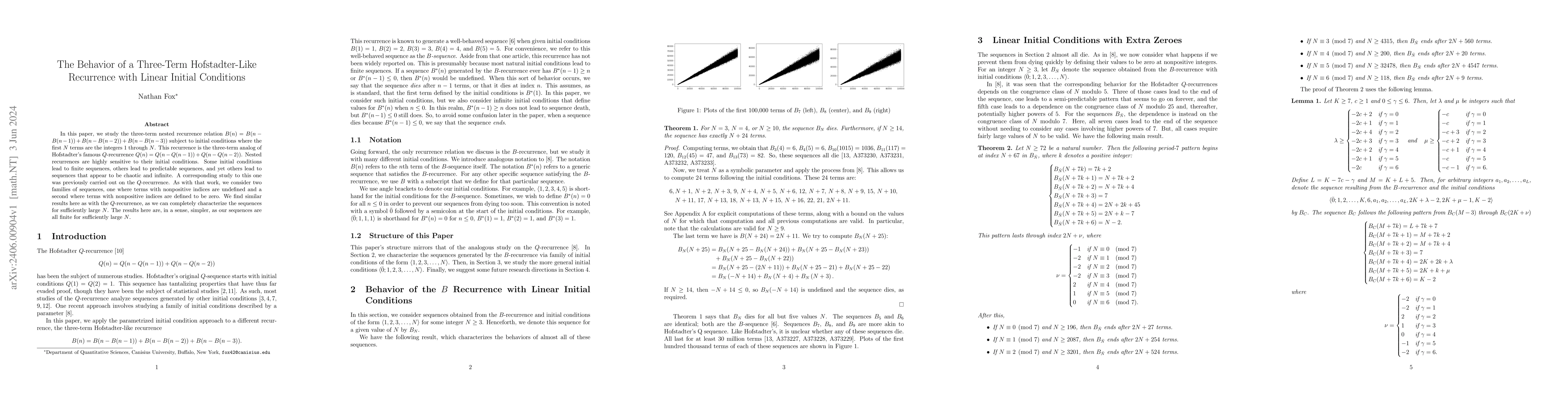 Thumbnail for The Behavior of a Three-Term Hofstadter-Like Recurrence with Linear
  Initial Conditions