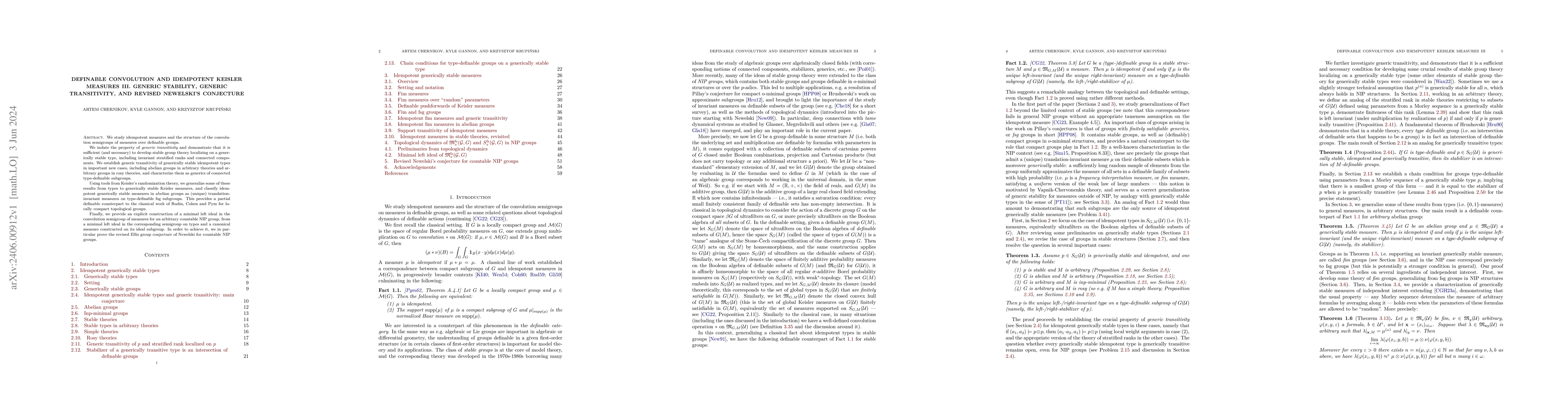Thumbnail for Definable convolution and idempotent Keisler measures III. Generic
  stability, generic transitivity, and revised Newelski's conjecture