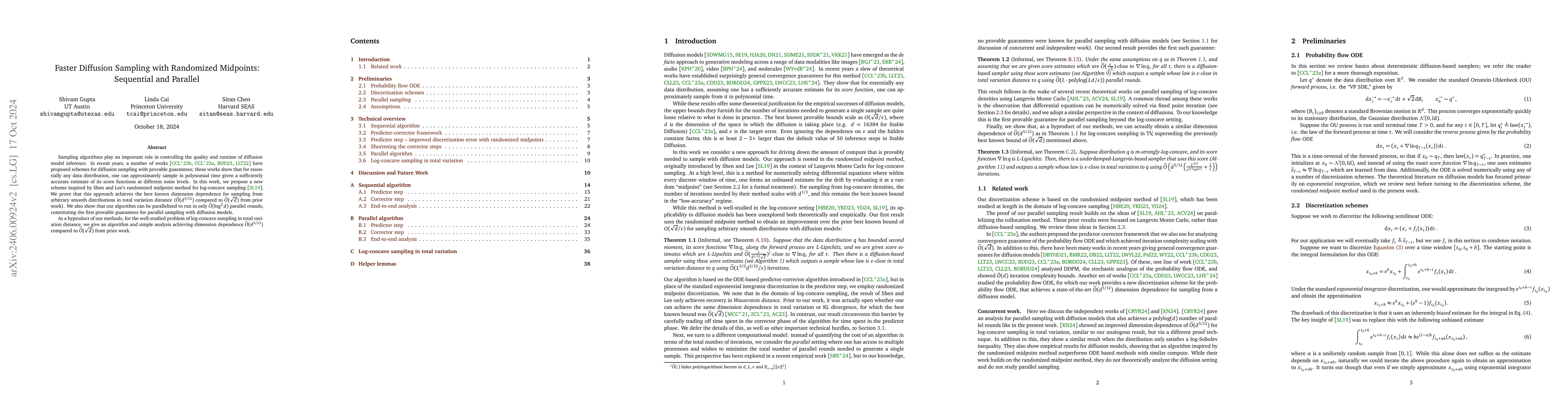 Thumbnail for Faster Diffusion-based Sampling with Randomized Midpoints: Sequential
  and Parallel