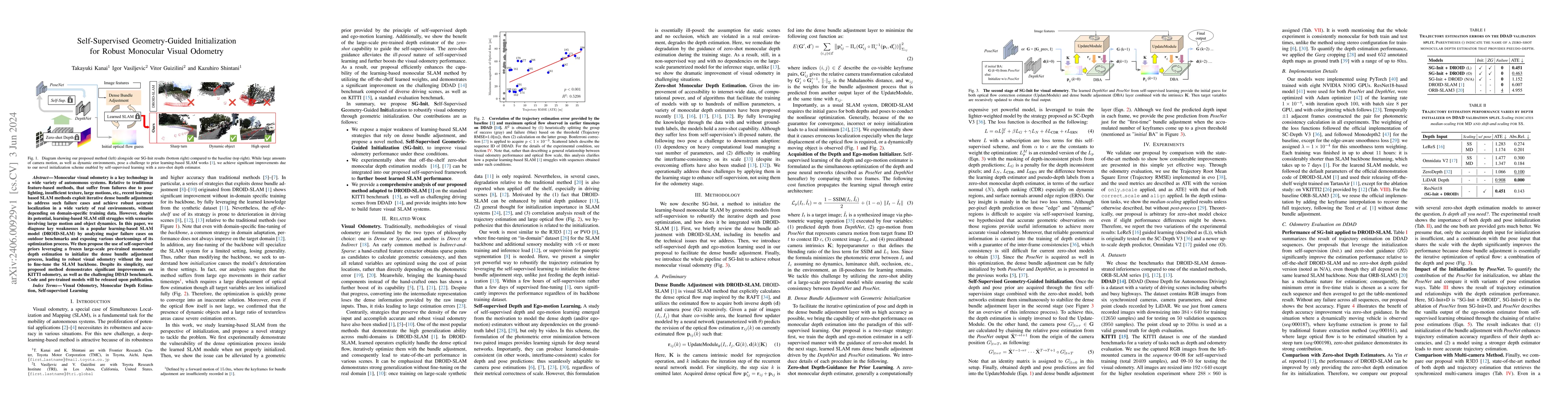 Thumbnail for Self-Supervised Geometry-Guided Initialization for Robust Monocular
  Visual Odometry