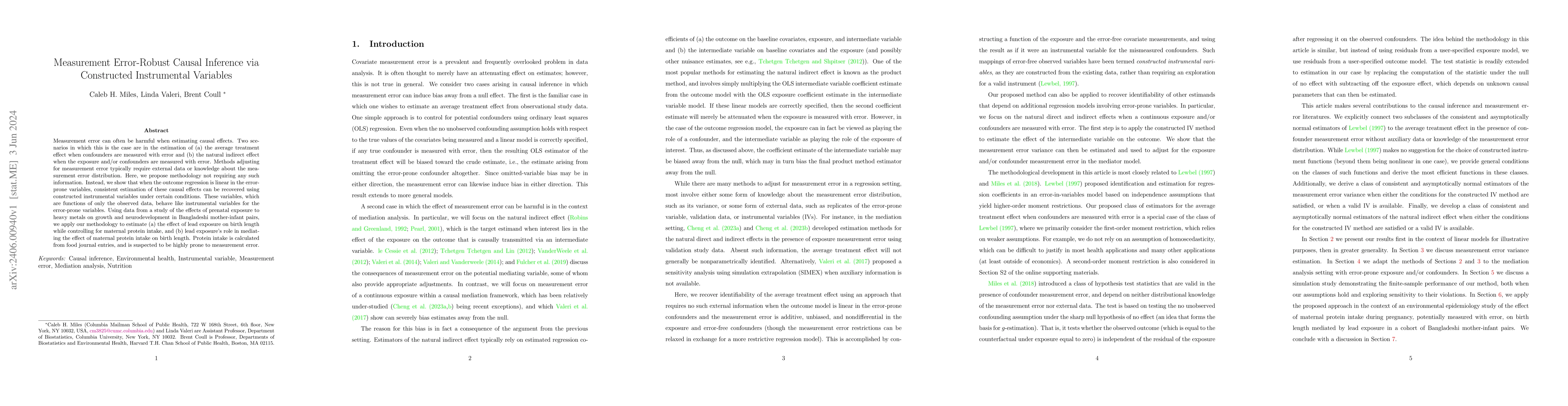 Thumbnail for Measurement Error-Robust Causal Inference via Constructed Instrumental
  Variables