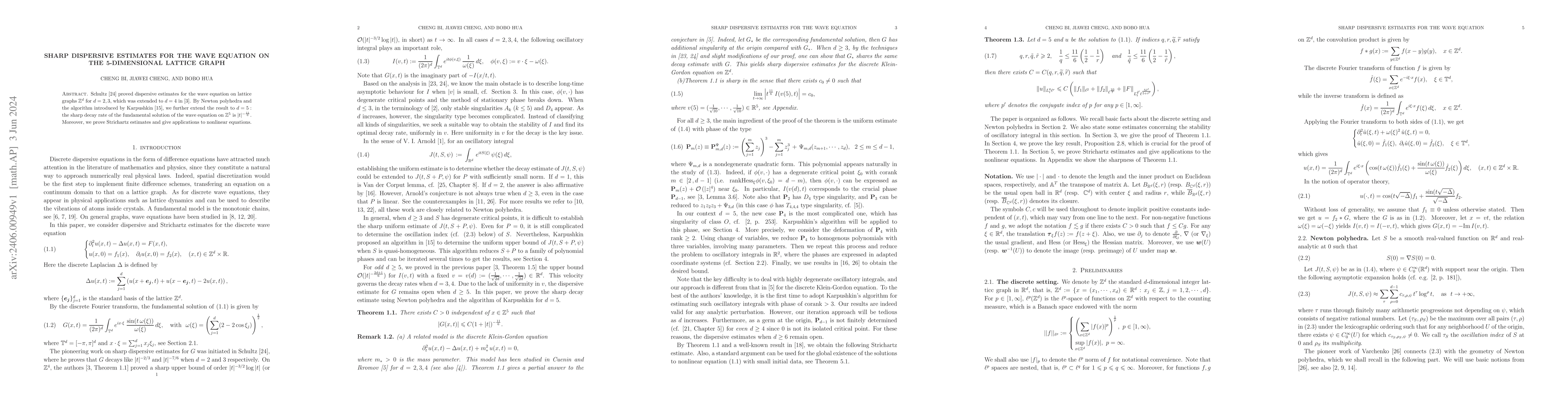 Thumbnail for Sharp dispersive estimates for the wave equation on the 5-dimensional
  lattice graph