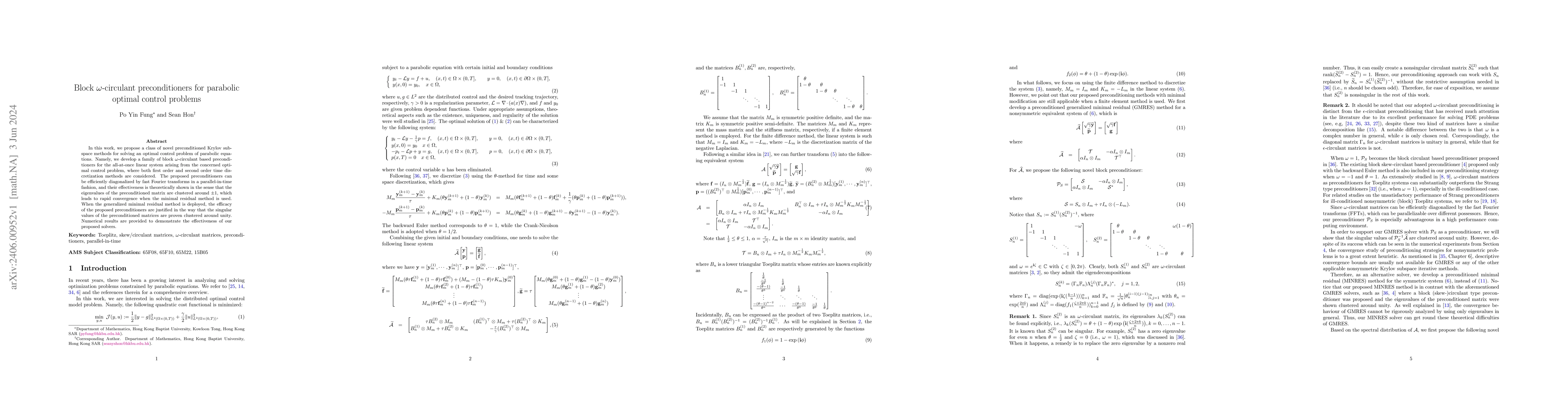Thumbnail for Block $\omega$-circulant preconditioners for parabolic optimal control
  problems