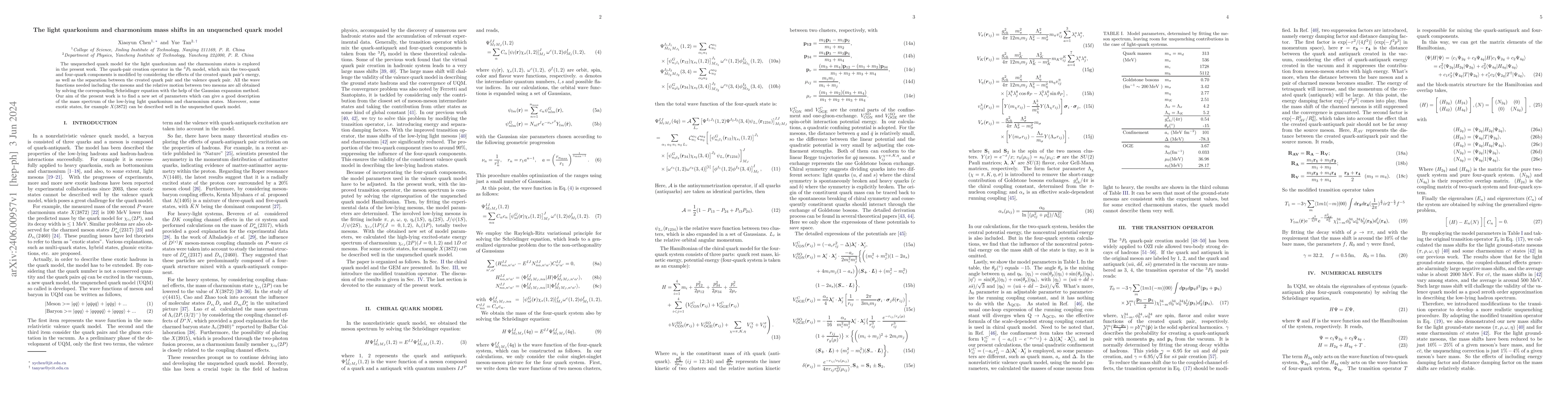 Thumbnail for The light quarkonium and charmonium mass shifts in an unquenched quark
  model