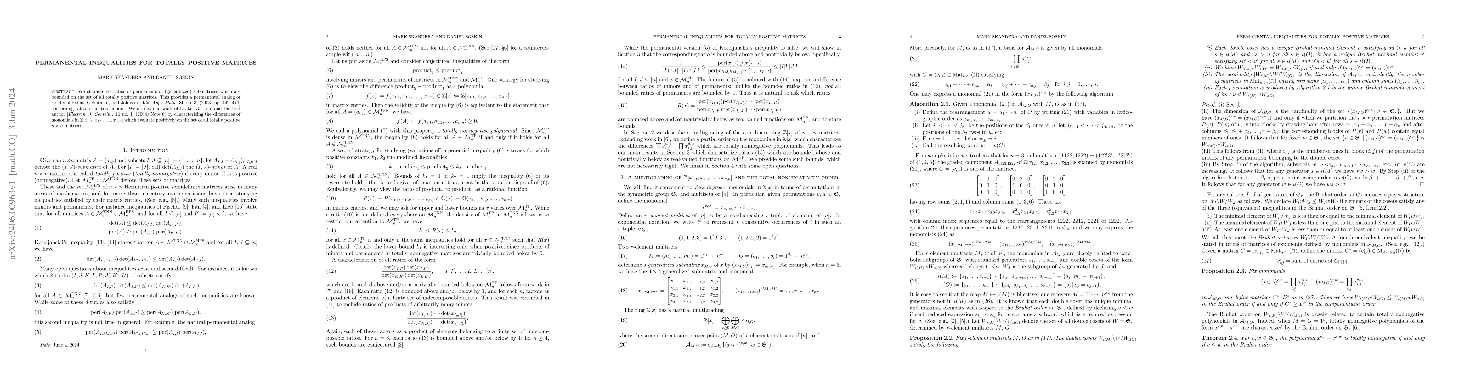 Thumbnail for Permanental inequalities for totally positive matrices