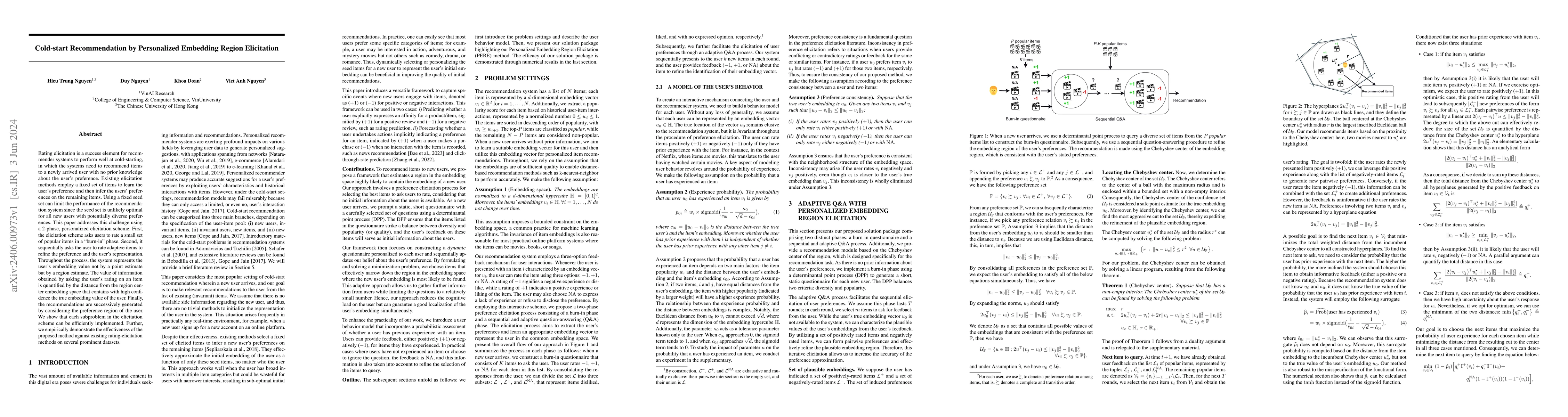 Thumbnail for Cold-start Recommendation by Personalized Embedding Region Elicitation