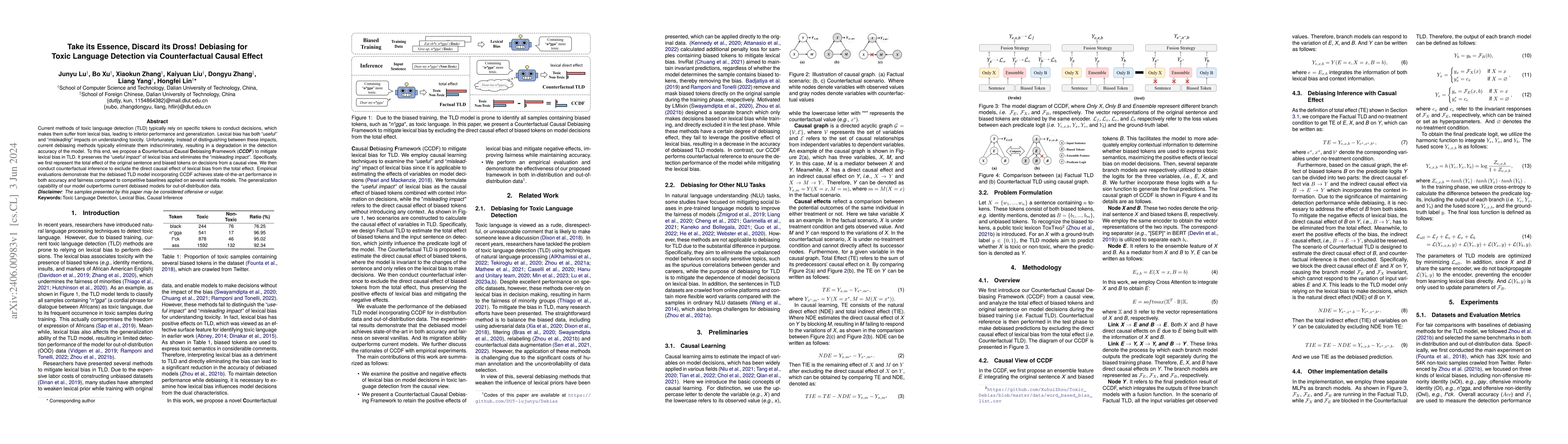Thumbnail for Take its Essence, Discard its Dross! Debiasing for Toxic Language
  Detection via Counterfactual Causal Effect