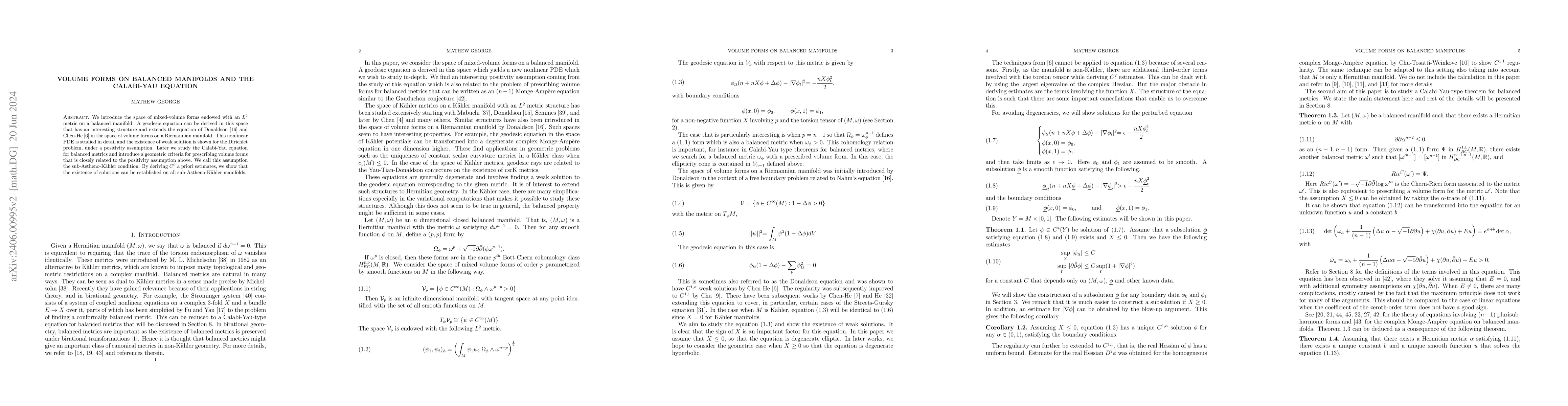 Thumbnail for Volume forms on balanced manifolds and the Calabi-Yau equation