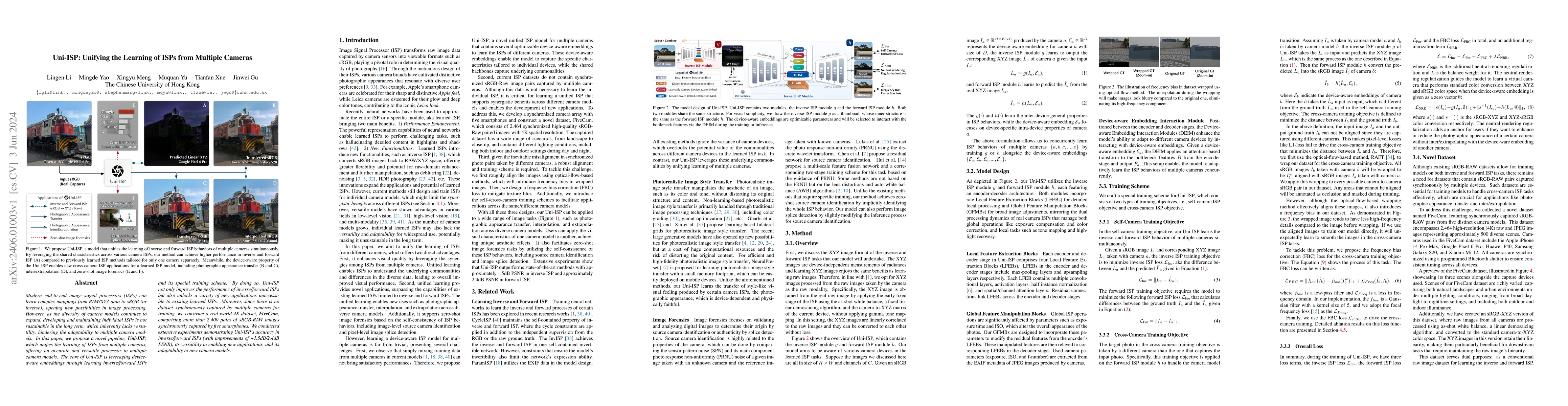 Thumbnail for Uni-ISP: Unifying the Learning of ISPs from Multiple Cameras