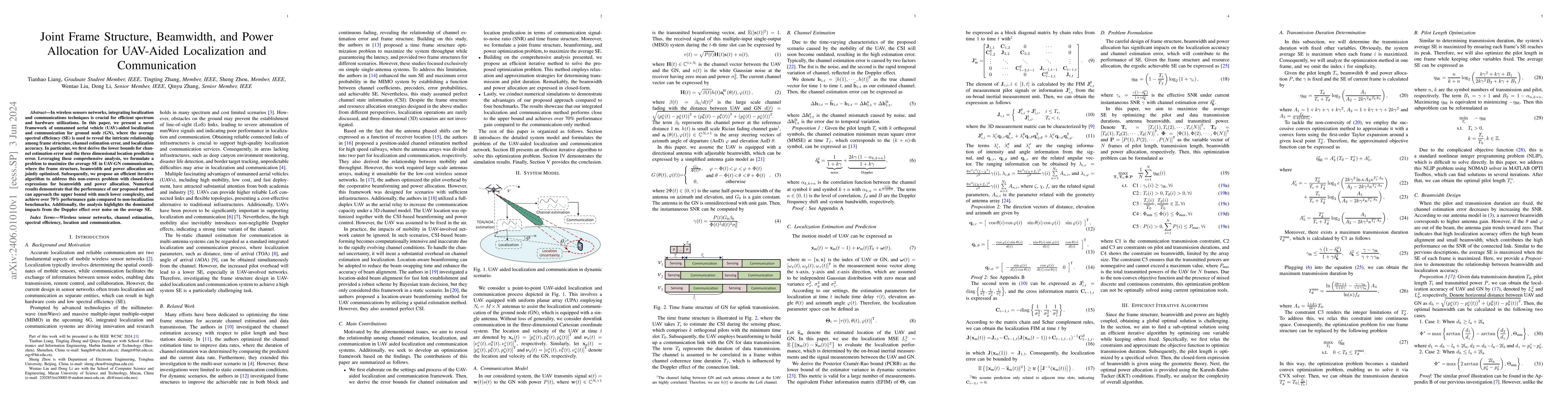 Thumbnail for Joint Frame Structure, Beamwidth, and Power Allocation for UAV-Aided
  Localization and Communication