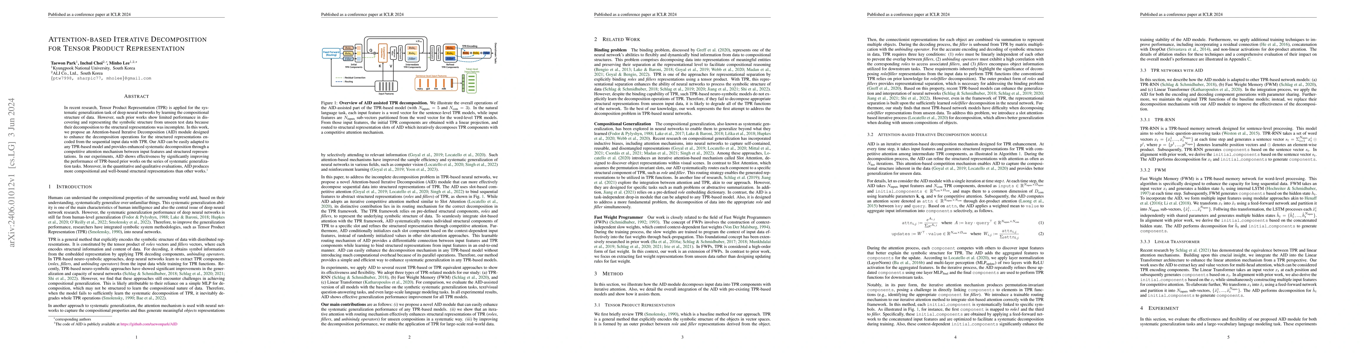 Thumbnail for Attention-based Iterative Decomposition for Tensor Product
  Representation