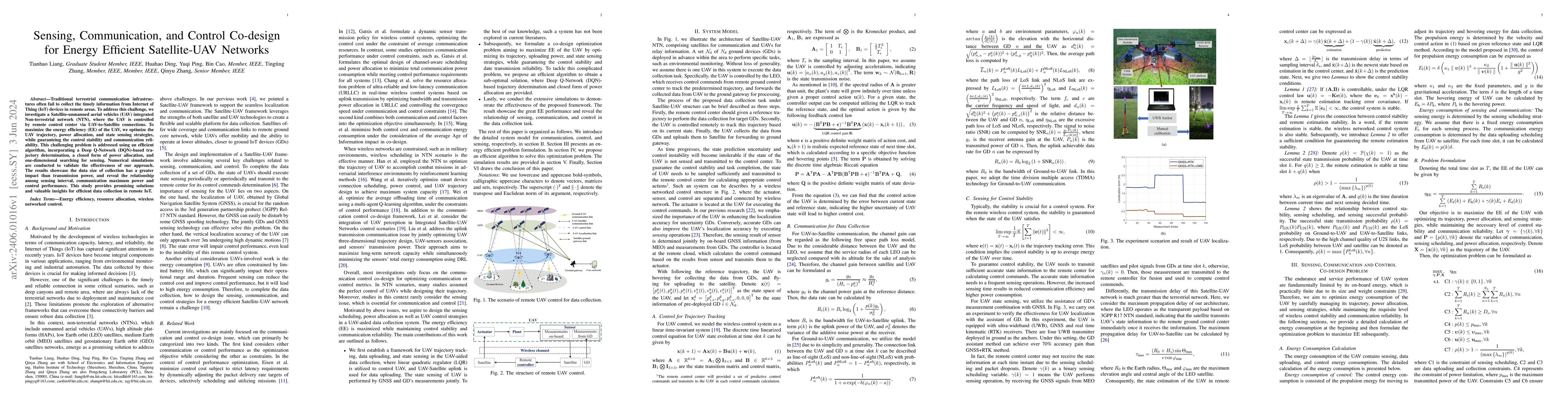 Thumbnail for Sensing, Communication, and Control Co-design for Energy Efficient
  Satellite-UAV Networks