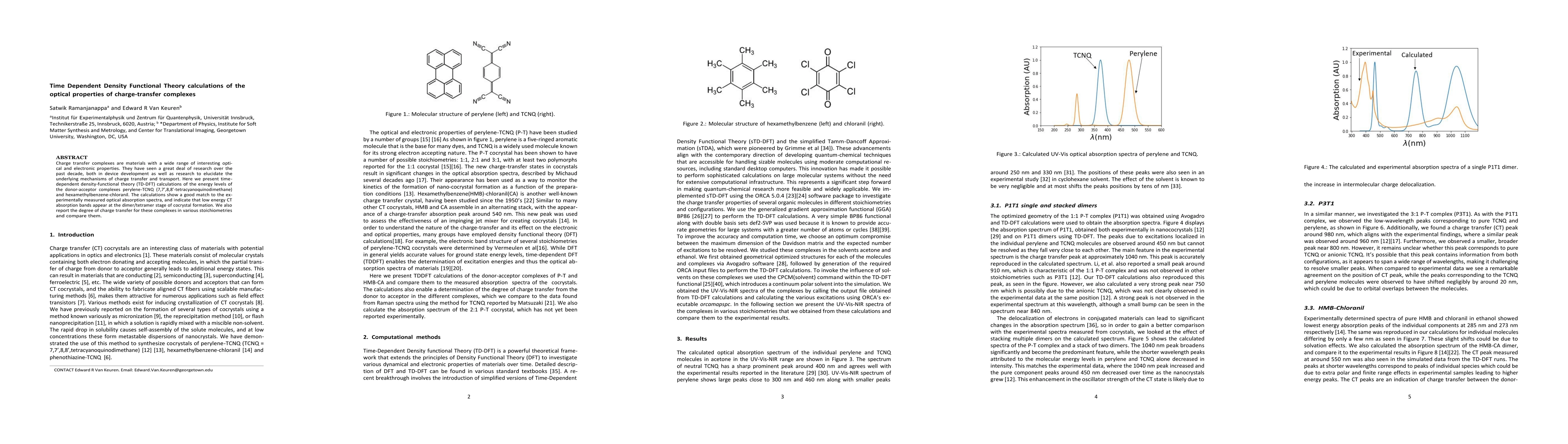 Thumbnail for Time Dependent Density Functional Theory calculations of the optical
  properties of charge-transfer complexes