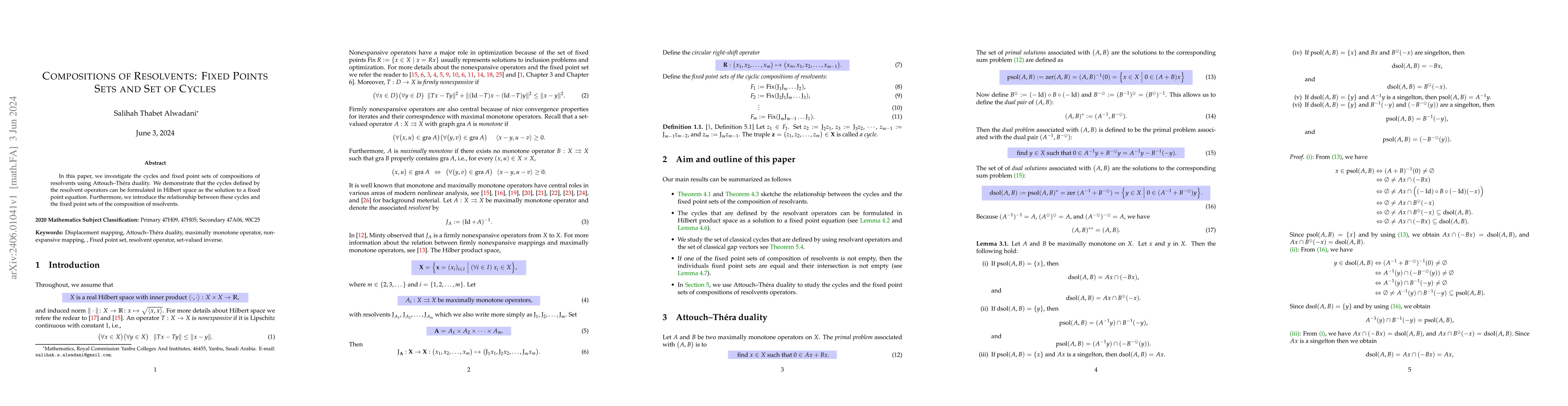 Thumbnail for Compositions of Resolvents: Fixed Points Sets and Set of Cycles