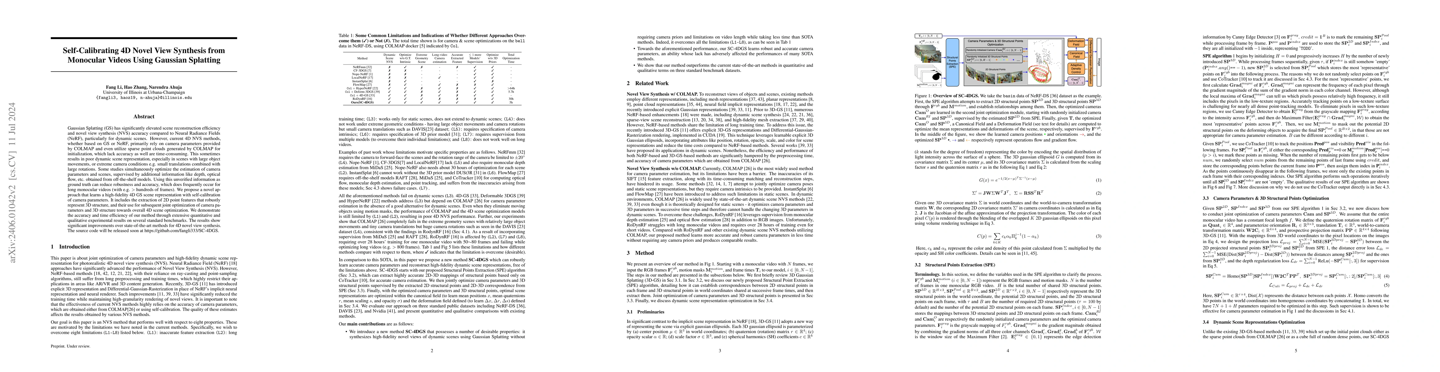 Thumbnail for Self-Calibrating 4D Novel View Synthesis from Monocular Videos Using
  Gaussian Splatting