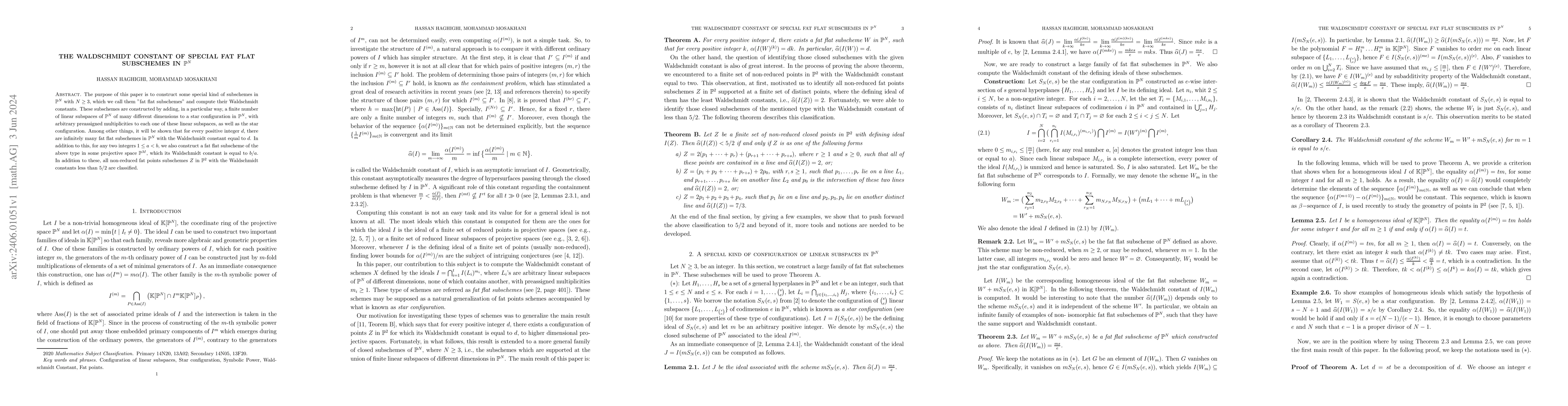 Thumbnail for The Waldschmidt constant of special fat flat subschemes in
  $\mathbb{P}^N$]{The Waldschmidt constant of special fat flat subschemes in
  $\mathbb{P}^N$