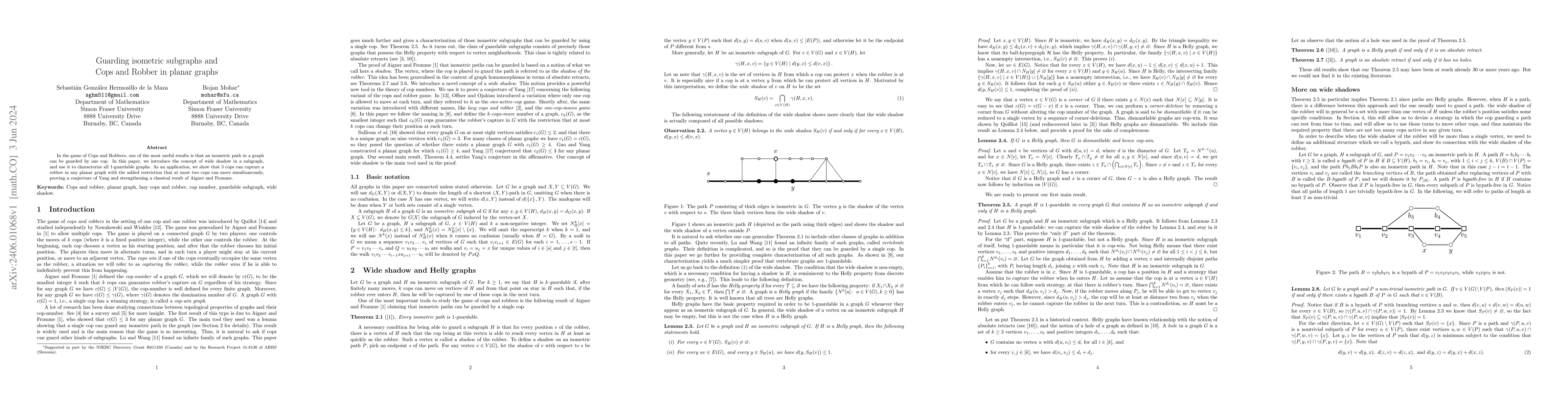 Thumbnail for Guarding isometric subgraphs and Cops and Robber in planar graphs