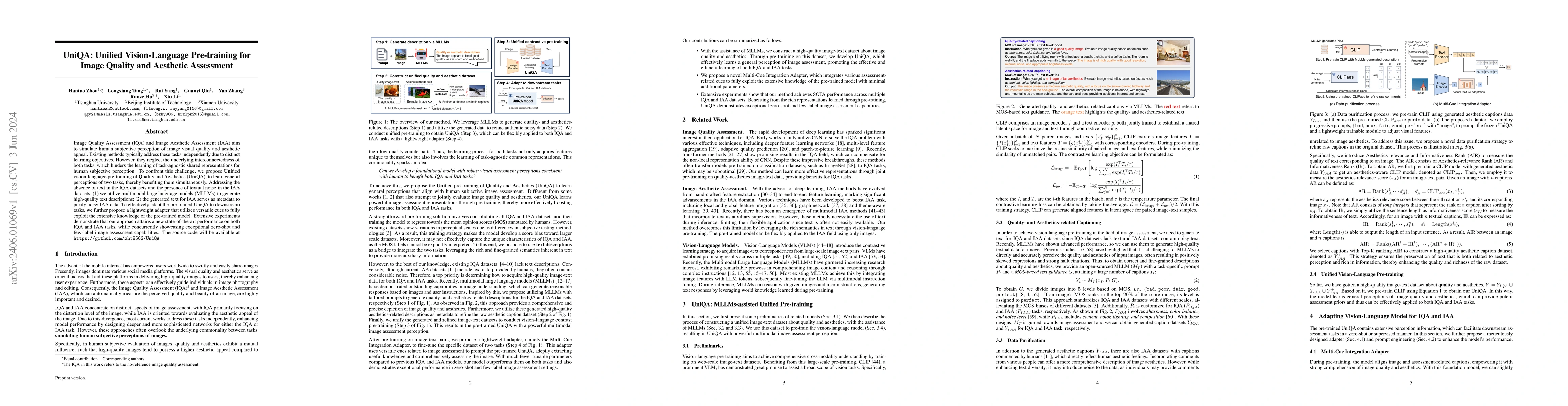 Thumbnail for UniQA: Unified Vision-Language Pre-training for Image Quality and
  Aesthetic Assessment