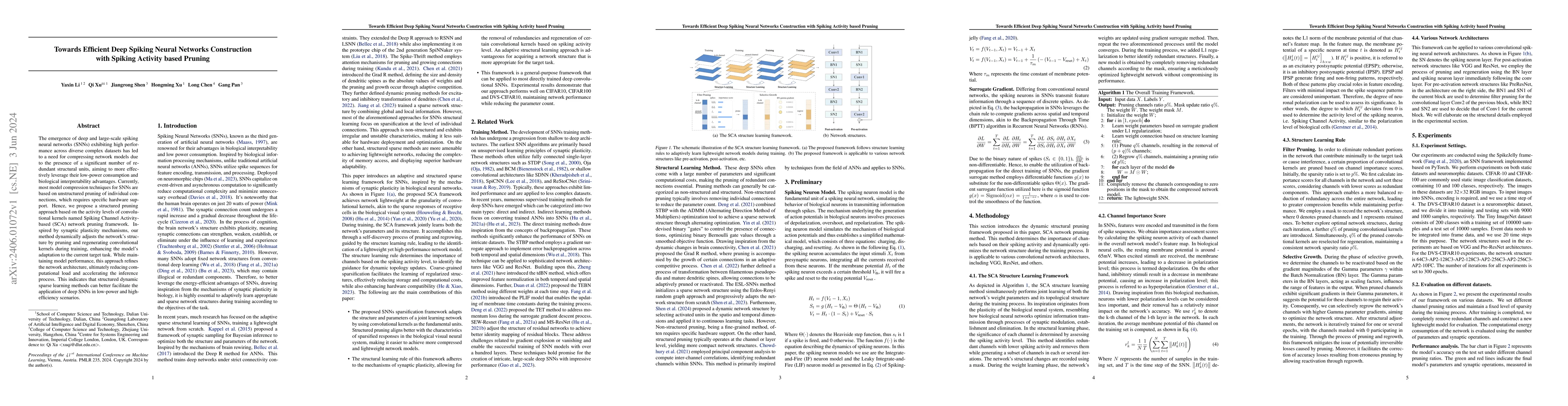Thumbnail for Towards Efficient Deep Spiking Neural Networks Construction with Spiking
  Activity based Pruning