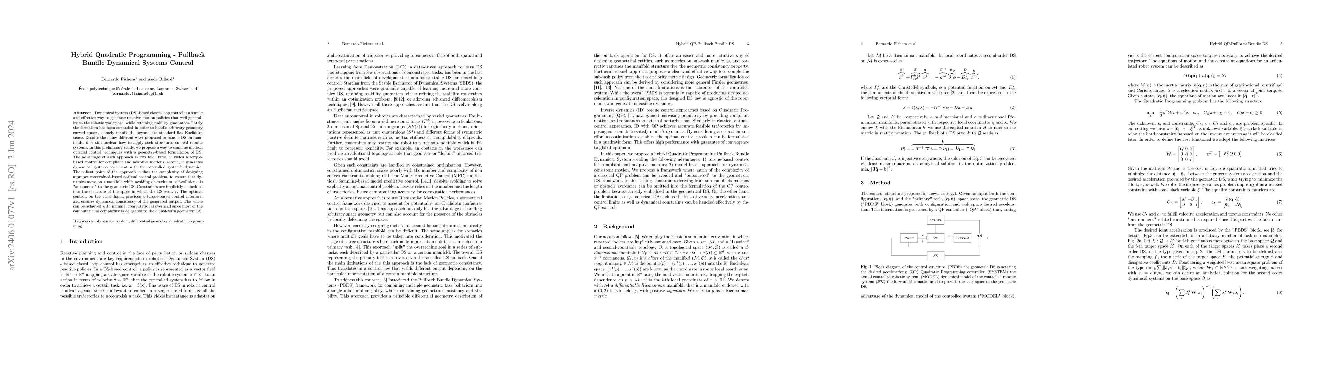 Thumbnail for Hybrid Quadratic Programming -- Pullback Bundle Dynamical Systems
  Control