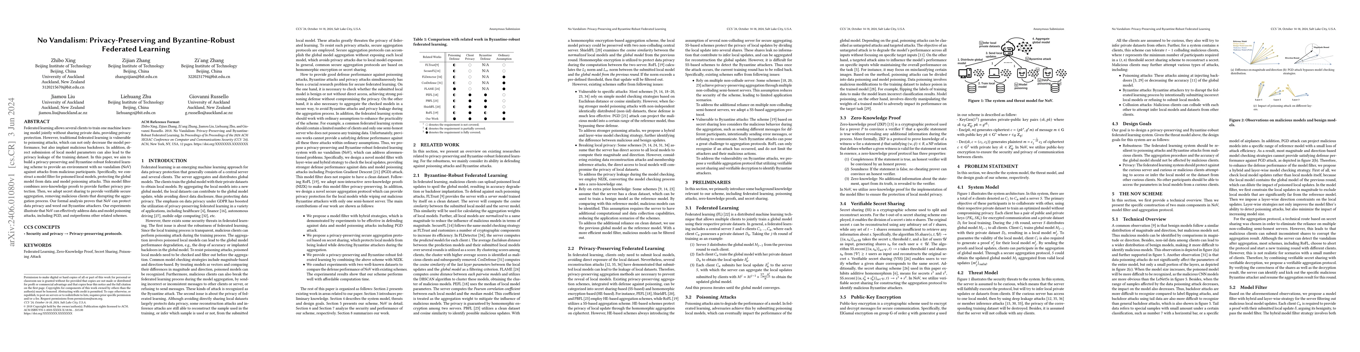 Thumbnail for No Vandalism: Privacy-Preserving and Byzantine-Robust Federated Learning