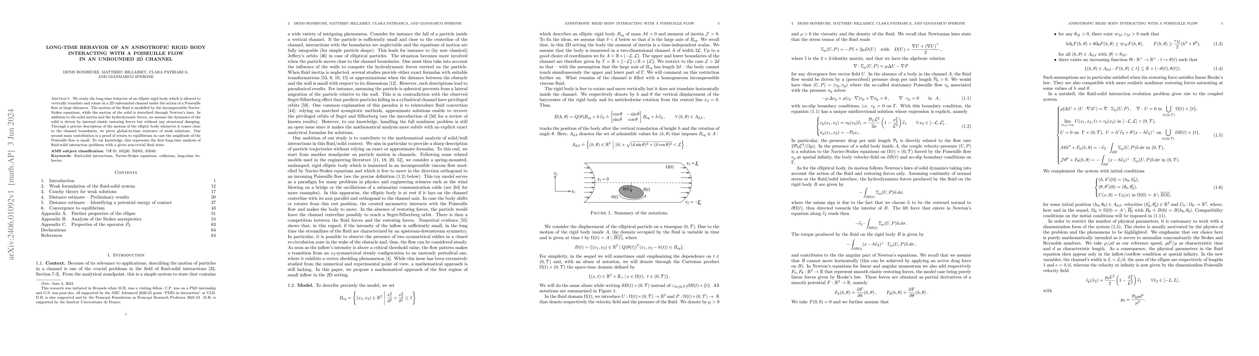 Thumbnail for Long-time behavior of an anisotropic rigid body interacting with a
  Poiseuille flow in an unbounded 2D channel