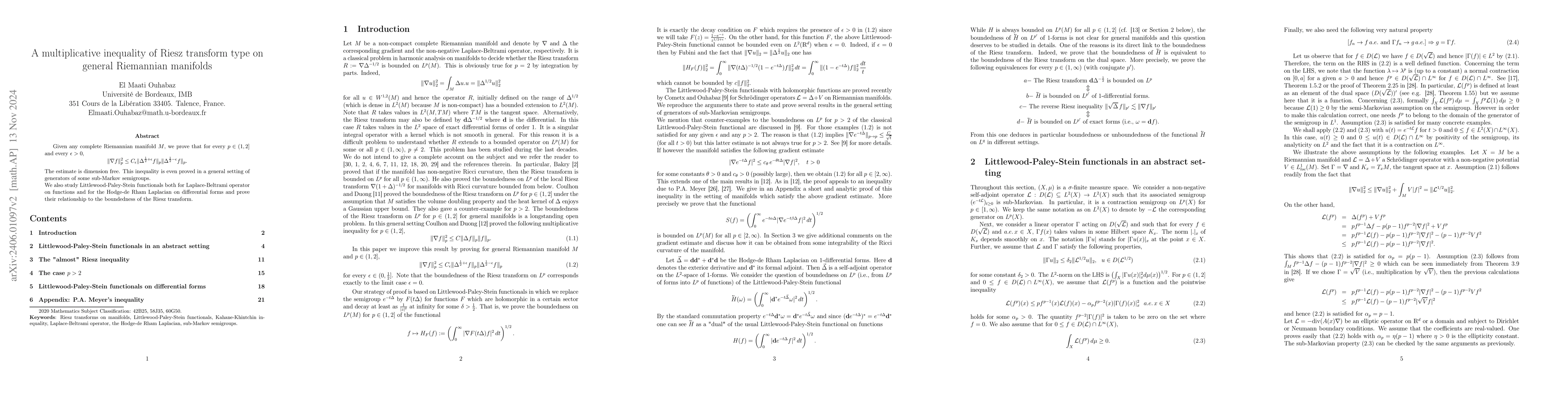 Thumbnail for A multiplicative inequality of Riesz transform type on general
  Riemannian manifolds