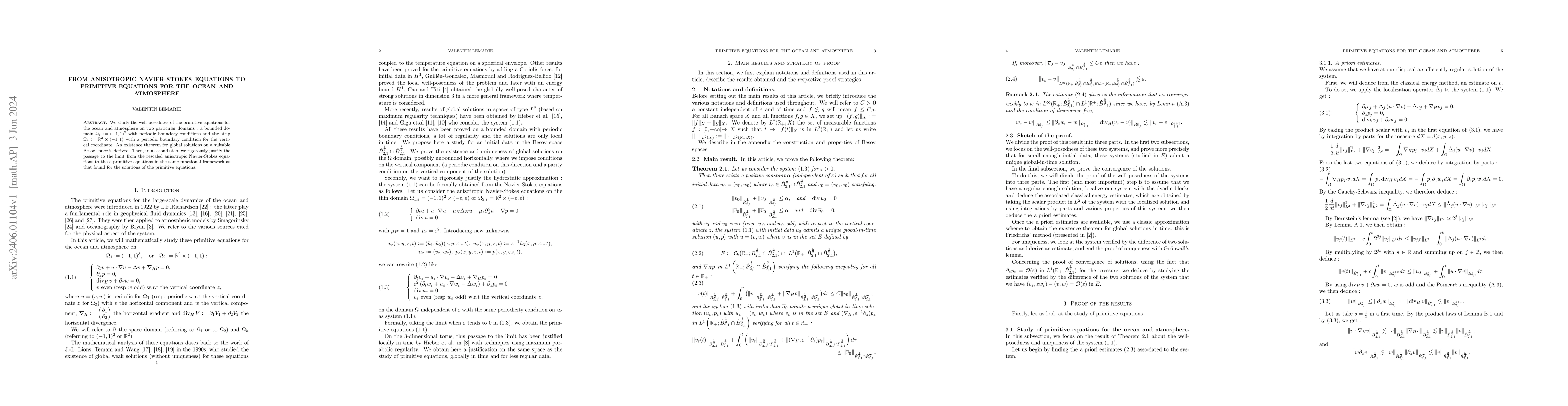 Thumbnail for From anisotropic Navier-Stokes equations to primitive equations for the
  ocean and atmosphere