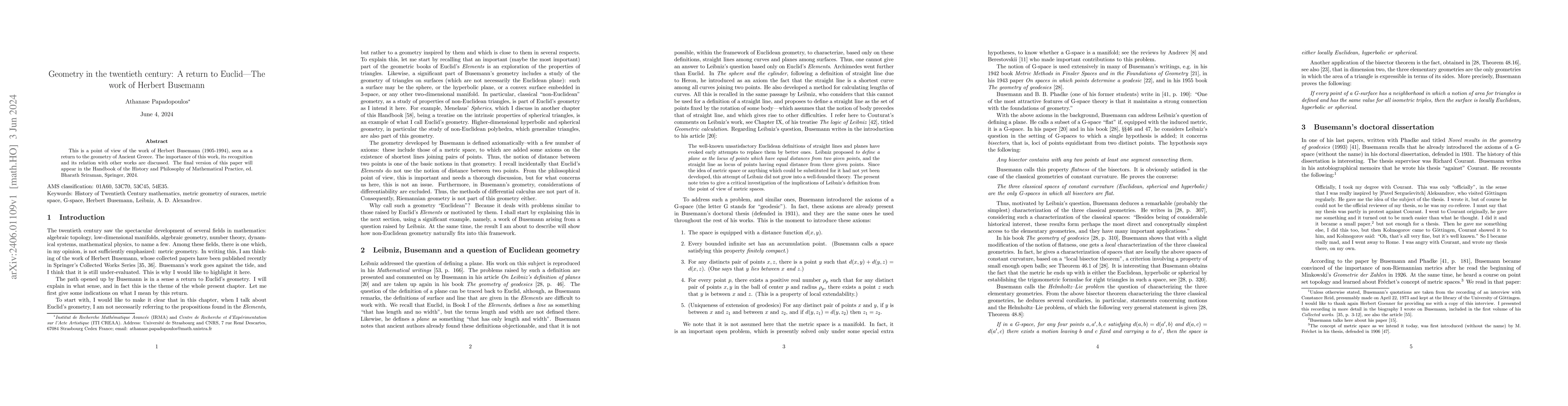 Thumbnail for Geometry in the twentieth century: A return to Euclid -- The work of
  Herbert Busemann