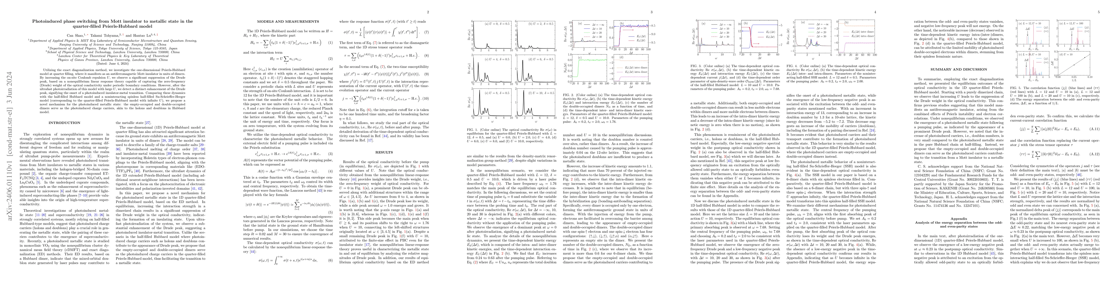 Thumbnail for Photoinduced phase switching from Mott insulator to metallic state in
  the quarter-filled Peierls-Hubbard model