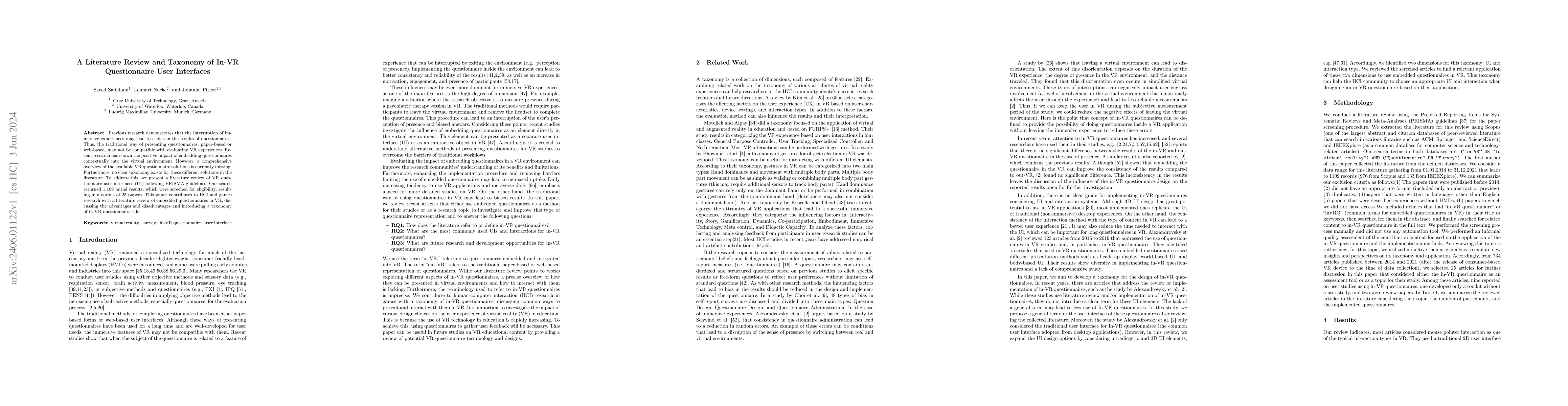 Thumbnail for A Literature Review and Taxonomy of In-VR Questionnaire User Interfaces