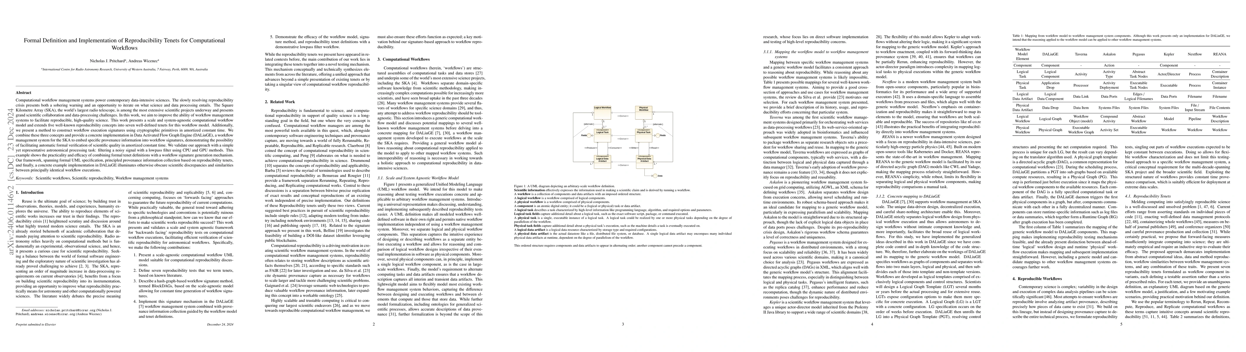 Thumbnail for Formal Definition and Implementation of Reproducibility Tenets for
  Computational Workflows