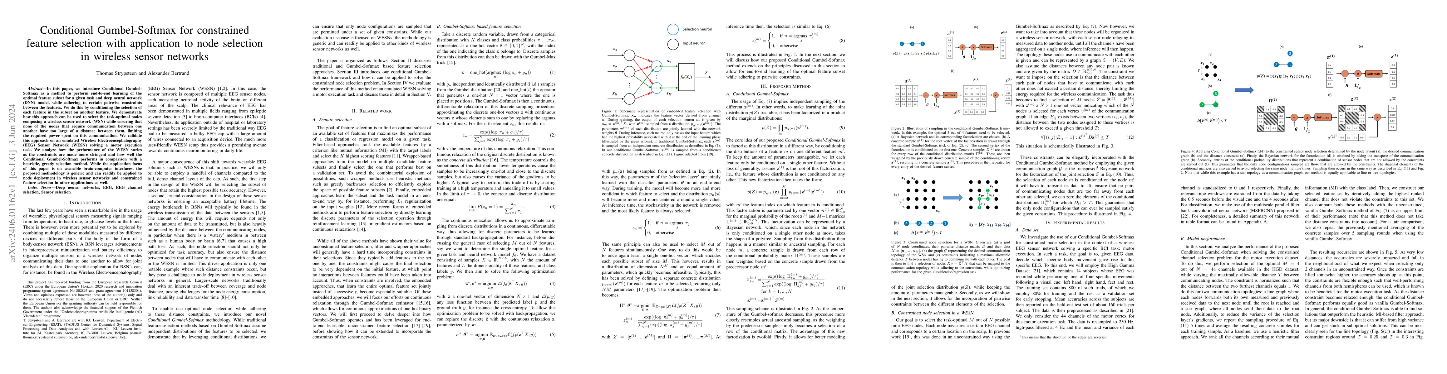 Thumbnail for Conditional Gumbel-Softmax for constrained feature selection with
  application to node selection in wireless sensor networks