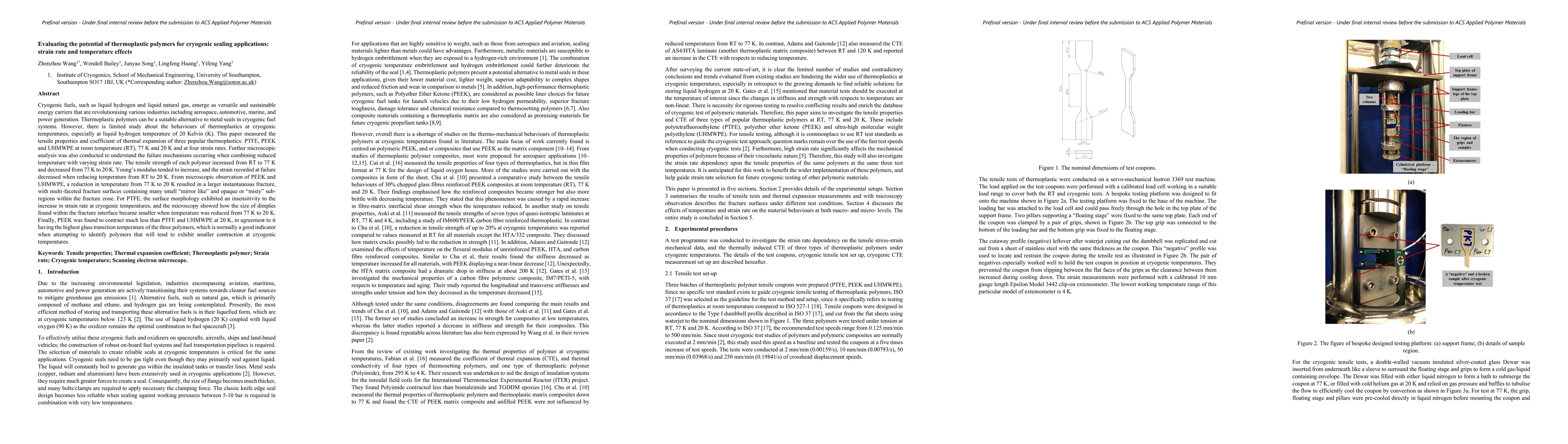 Thumbnail for Evaluating the potential of thermoplastic polymers for cryogenic sealing
  applications: strain rate and temperature effects