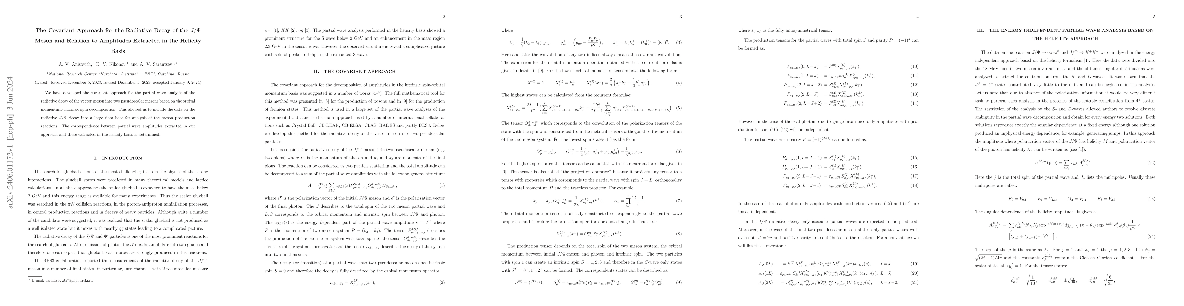 Thumbnail for The Covariant Approach for the Radiative Decay of the J/{\Psi} Meson and
  Relation to Amplitudes Extracted in the Helicity Basis
