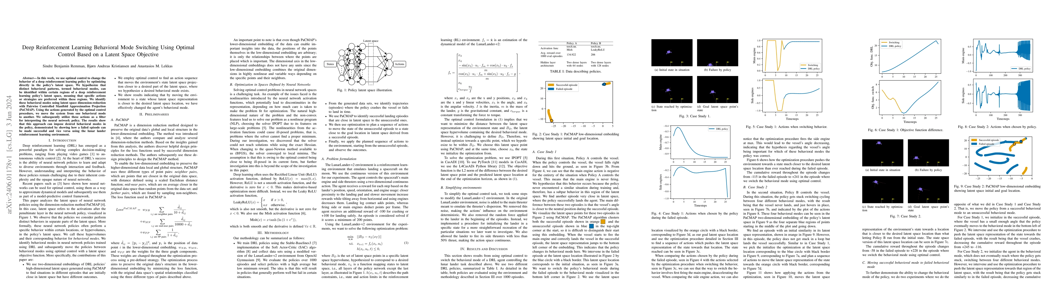 Thumbnail for Deep Reinforcement Learning Behavioral Mode Switching Using Optimal
  Control Based on a Latent Space Objective