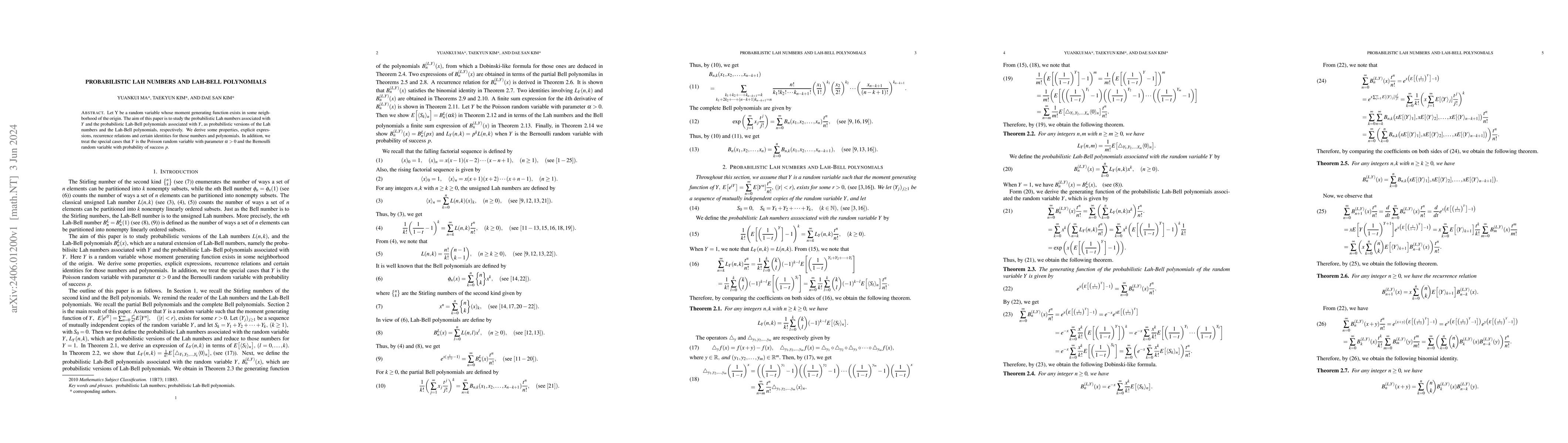Thumbnail for Probabilistic Lah numbers and Lah-Bell polynomials