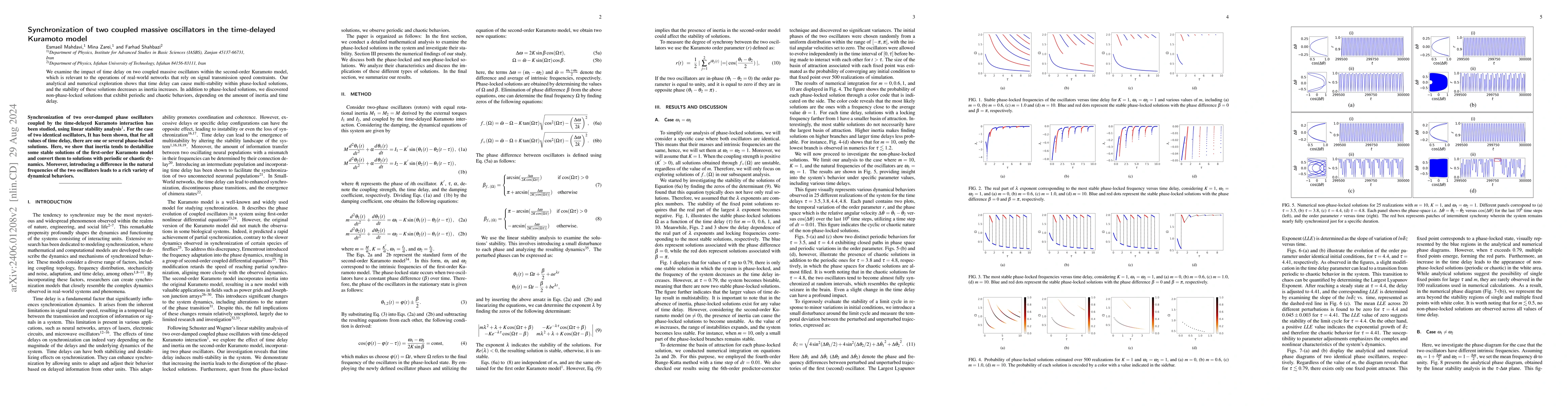 Thumbnail for Synchronization of two coupled phase oscillators in the time-delayed
  second-order Kuramoto model
