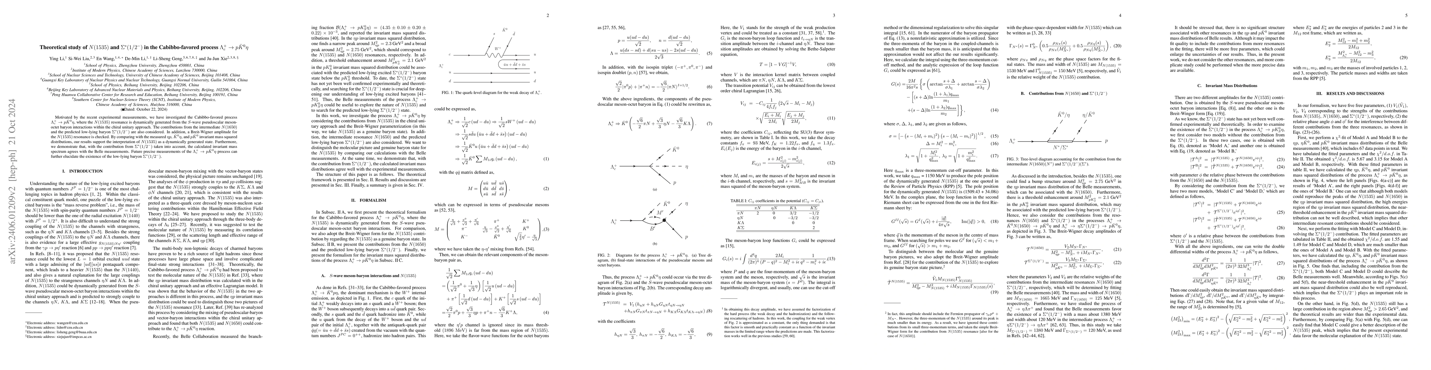 Thumbnail for Theoretical study of $N(1535)$ and $\Sigma^*(1/2^-)$ in the
  Cabibbo-favored process $\Lambda_c^+ \to p \bar{K}^0\eta$