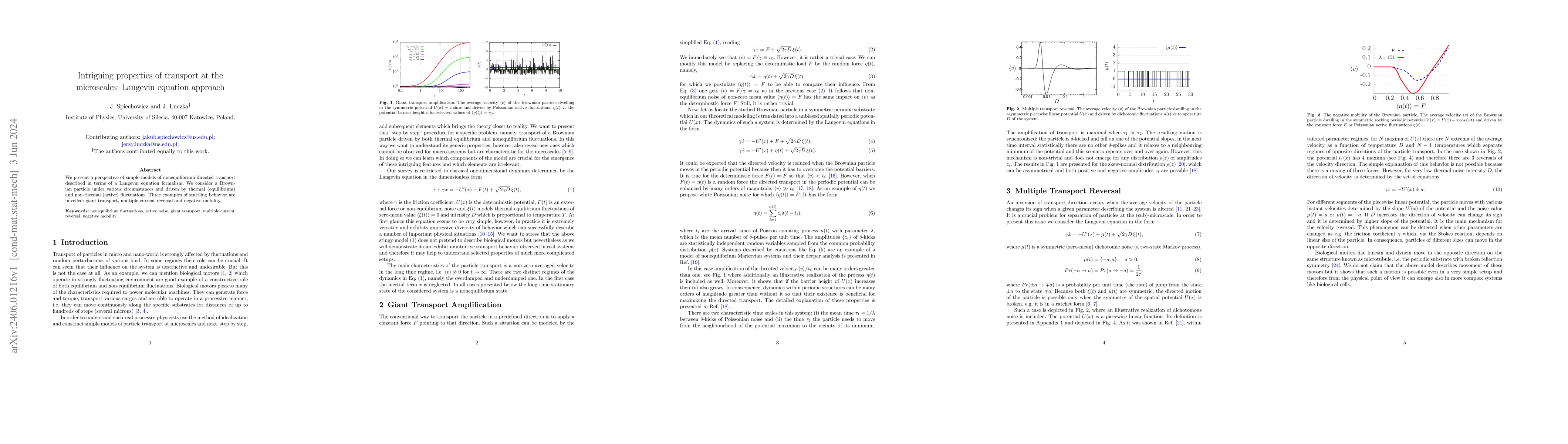 Thumbnail for Intriguing properties of transport at the microscales: Langevin equation
  approach