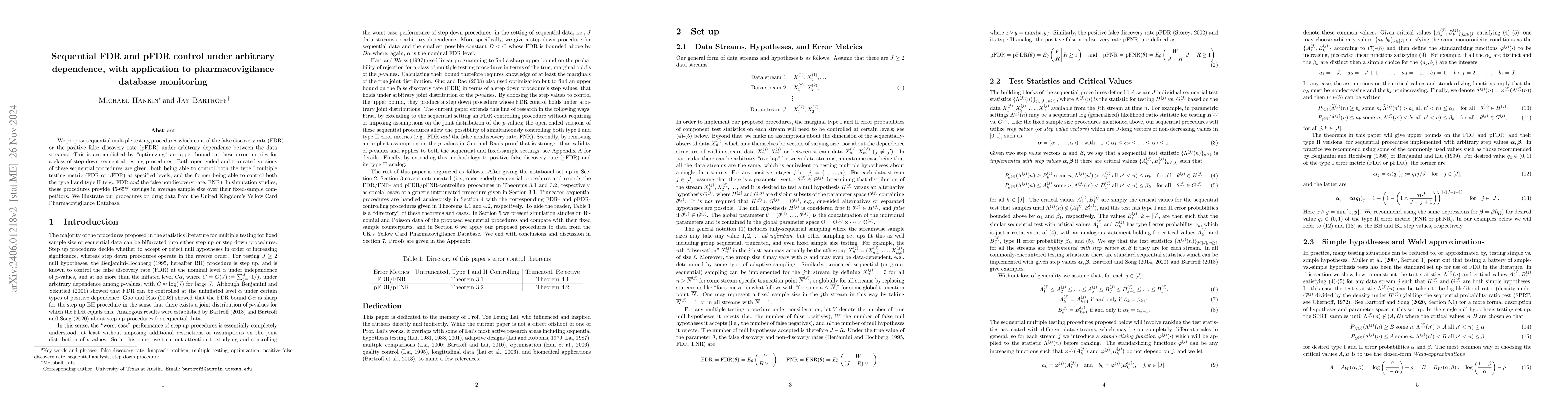 Thumbnail for Sequential FDR and pFDR control under arbitrary dependence, with
  application to pharmacovigilance database monitoring