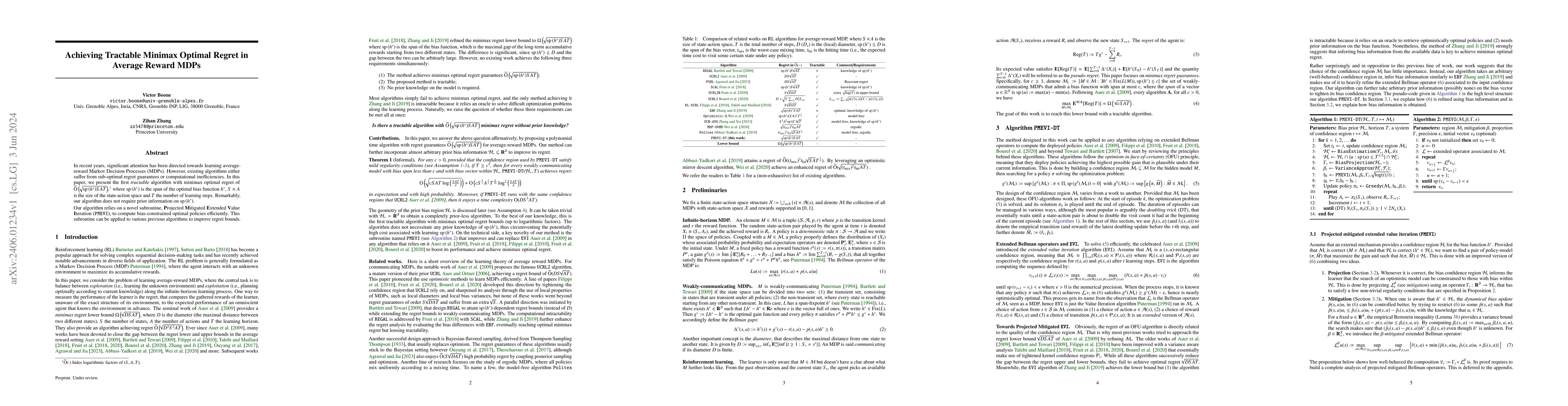 Thumbnail for Achieving Tractable Minimax Optimal Regret in Average Reward MDPs
